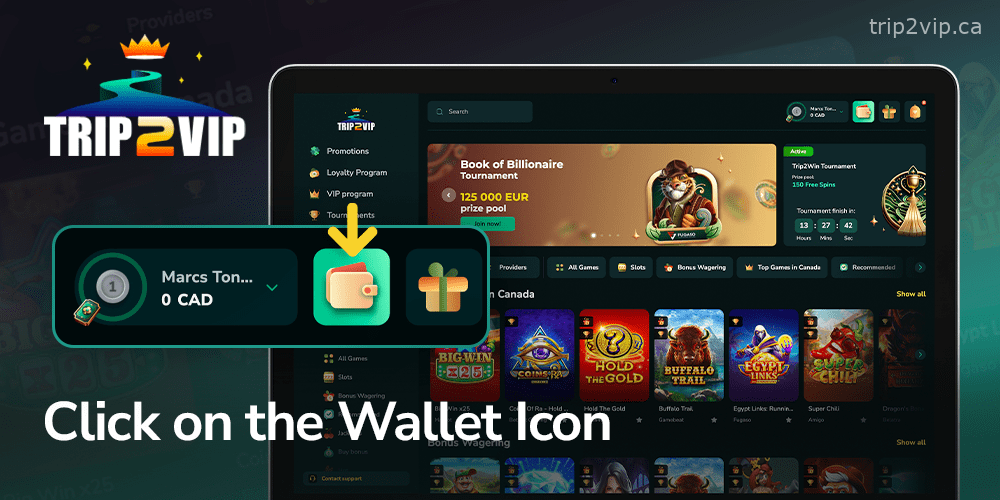 Click on the "Wallet" icon in the top corner Trip2Vip
